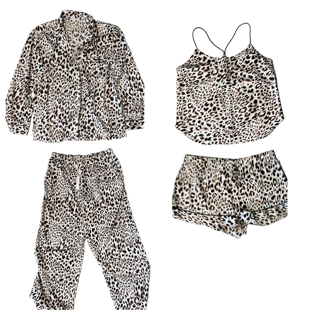 Victoria's Secret Leopard Print Set (all 4 items) shirt, top, pants-L Shorts XL